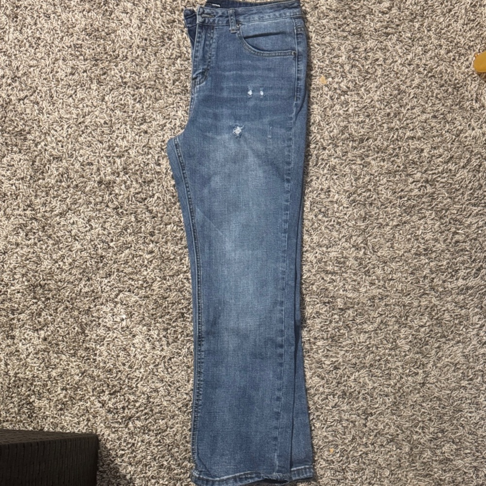 Fashion Nova Blue Distressed Straight-Leg Jeans